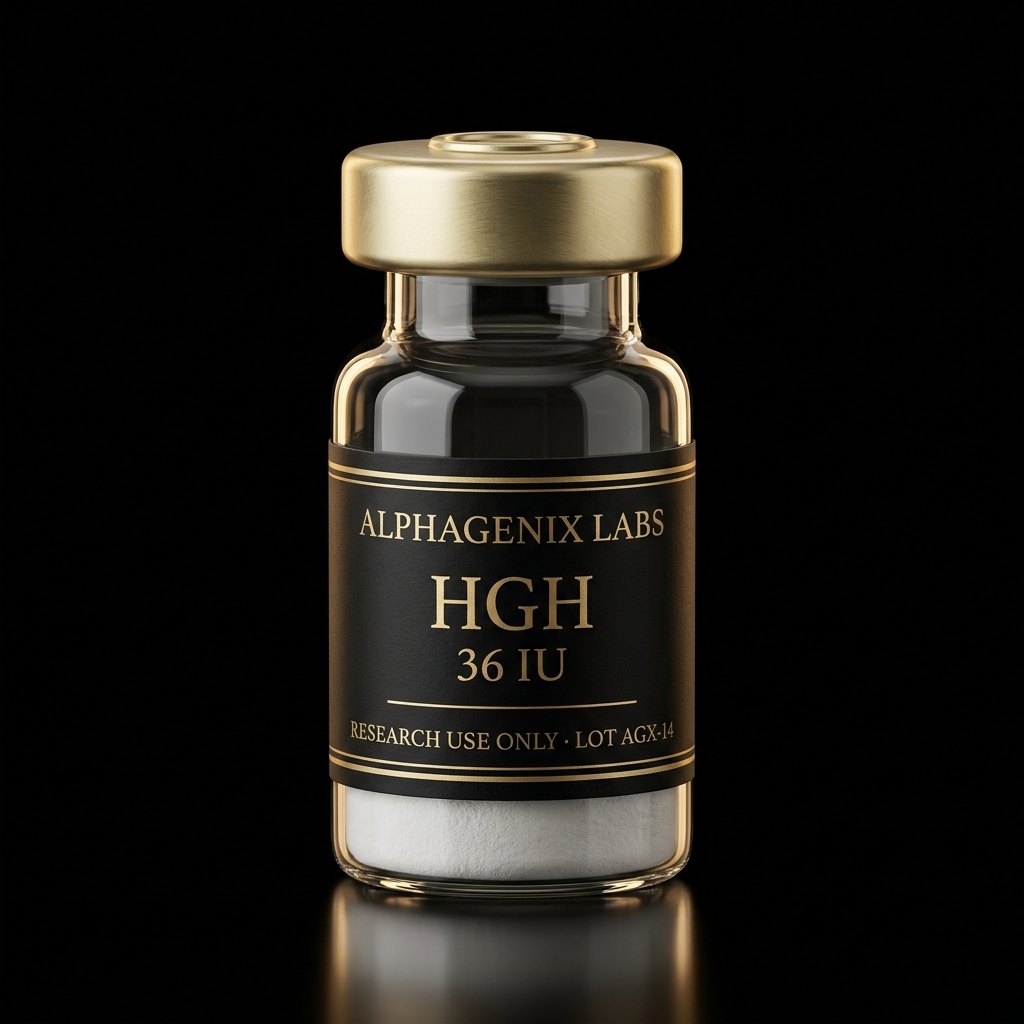 HGH 36 IU research vial, labelled research use only